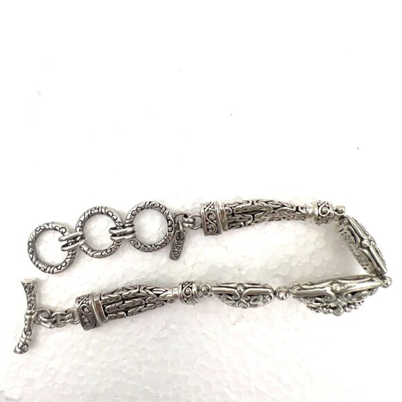 Sterling Silver Panel Bracelet Byzantine Medalion Toggle Clasp Sarda J Sherman - Picture 7 of 9